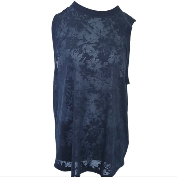 Ivy Park Beyonce Burnout Semisheer Black Oversized Floral Tank Medium Sleeveless - Picture 1 of 7